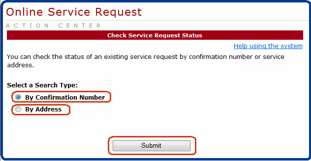 Service Request Status page's screenshot